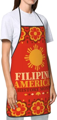 Vista 6 de Delantal del Mes de la Herencia Americana Filipina para mujeres y hombres, para hornear a la parrilla, jardinería, cocina, aseo, barbacoa, cocina