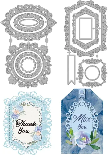 Vista 11 de 12 piezas de troqueles de corte rectángulo con marco troquelado, plantillas en capas, troqueles de fondo para hacer tarjetas, troqueles de metal