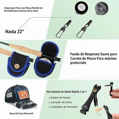Vista 5 de M MAXIMUMCATCH Maxcatch Extreme Kit Combinado de Pesca con Mosca 3/5/6/8 Peso, Equipo de Caña y Carrete de Mosca para Principiantes, con Estuche