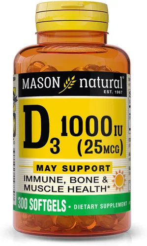 Vista 12 de MASON NATURAL Vitamina D3 2,000 UI Ultra Fuerza, Apoya la Densidad Ósea, Fuerza y Salud Inmune, 300 Cápsulas Blandas