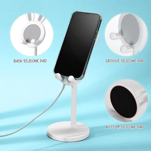 Vista 3 de Kathfly Paquete de 2 bonitos soportes para teléfono, soporte ajustable para teléfono de conejito para escritorio, soporte Kawaii, accesorios