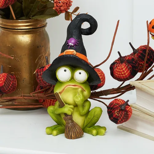 Vista 3 de GALLERIE II Figura decorativa pequeña de 3.35 x 5.43 pulgadas con sombrero de bruja, figura decorativa de Halloween, otoño, cosecha, linda