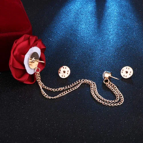 Vista 4 de Broches de moda para novios, bodas, arte de tela, hecho a mano, broche de flor de rosa, pin de solapa, insignia, cadena de borla, accesorios