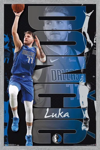 Vista 17 de Trends International NBA Dallas Mavericks - Póster de pared de Luka Doncic 19, 14.725 x 22.375 pulgadas, versión enmarcada de madera de granero
