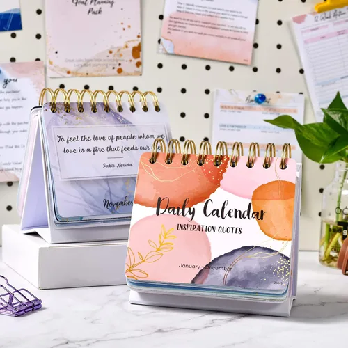 Vista 2 de Calendario diario perpetuo motivacional e inspirador, planificadores sin fecha, calendario perpetuo de escritorio, calendario inspirador de pie
