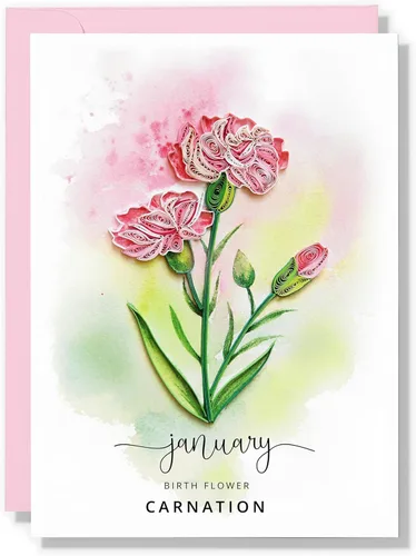 Vista 14 de Tarjeta de Flor de Nacimiento, Tarjeta Floral de Quilling Hecha a Mano para Cumpleaños, Aniversario, Flor de Mes de Nacimiento para Mamá, Mujeres