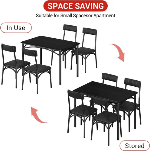 Vista 4 de Takywep Juego de mesa de comedor para 4 para espacios pequeños, mesa de cocina con 4 sillas tapizadas, marco moderno de madera y metal para Negro