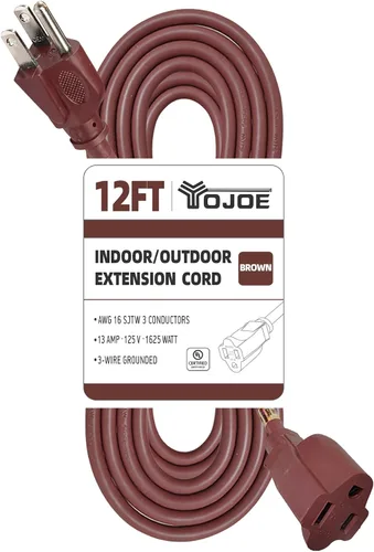 Vista 33 de YOJOE Cable de Extensión, Cable de Alimentación de 3 Clavijas 13A Resistente a la Intemperie, Cable de Extensión Marrón de Servicio Pesado Calibre
