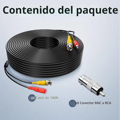 Vista 8 de ABLEGRID® Paquete de 4 cables de alimentación de video bnc de 100 pies para cámara de seguridad para sistema de vigilancia CCTV DVR