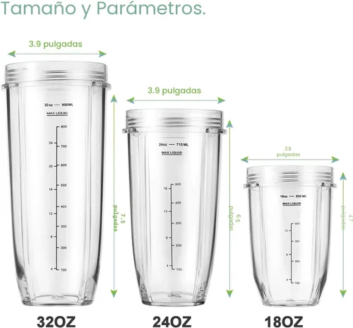 Vista 6 de Vasos de repuesto para licuadora Ninja de 24 onzas – Compatible con Ninja BN401, BL450, BL456, BL480, BL2012, BN751, BN801, SS101, SS151 – Paquete