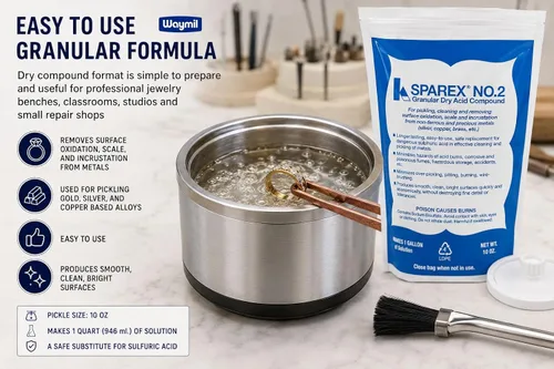 Vista 7 de Waymil SPAREX No 2 Compuesto de ácido seco granular 10 oz para decapado con cepillo para soldadura de joyas