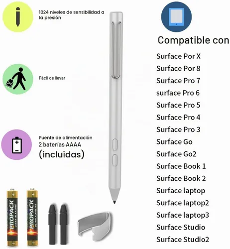Vista 2 de Lápiz óptico para Microsoft Surface Pro 12/11/10/9/8/7/6/5/4/Go/Book/Laptop7