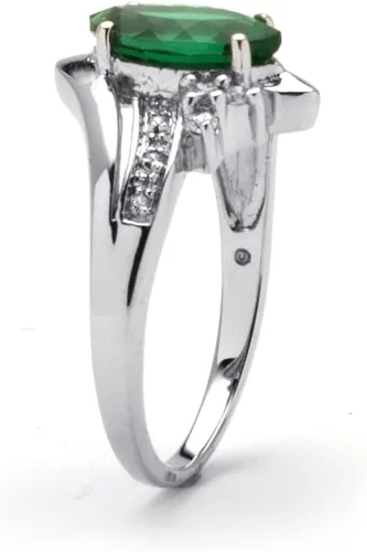 Vista 2 de PalmBeach Jewelry Platinum-plated Sterling Silver Marquise Cut Created Green Emerald and Round Cubic Zirconia Ring Sizes 5-10