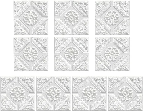 Vista 9 de ECYC Ltd 10 paneles de pared de espuma 3D autoadhesivos de 13.78 x 13.78 x 0.12 pulgadas, paneles de pared de flores 3D para despegar y pegar