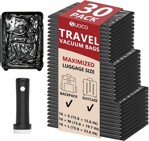 Vista 19 de Travel Vacuum Bags for Clothing with Cordless Pump 18 Combo, Black