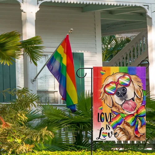 Vista 6 de Love is Love Golden Retriever Dog Rainbow - Bandera decorativa para jardín, decoración exterior del mes del orgullo de mascotas LGBTQ