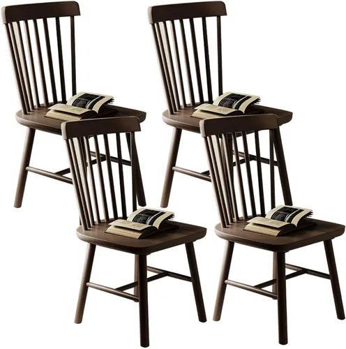 Vista 10 de JKGHK - Sillas de comedor de madera, sillas de cocina sin brazos, silla lateral de sala de estar con respaldo hueco a rayas, silla de comedor