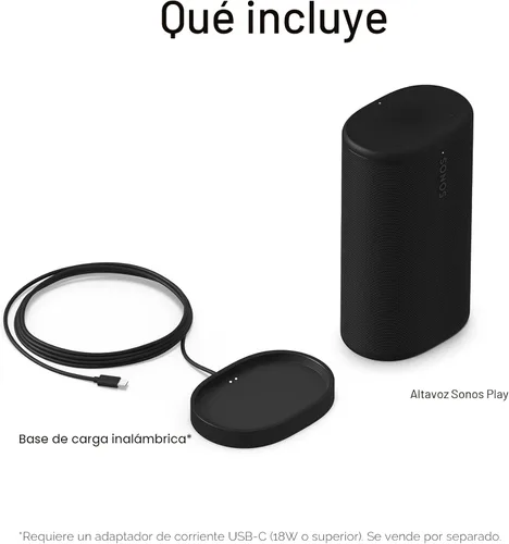 Vista 12 de Sonos Play - Altavoz Bluetooth portátil con WiFi, Alexa, batería de 24 horas, base de carga, color negro