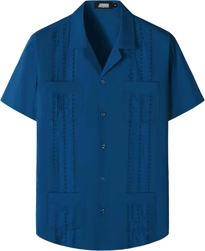 Vista 12 de JOGAL Camisas guayabera para hombre cubanas de manga corta casuales con botones para la playa
