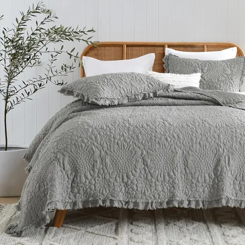 Vista 8 de HORIMOTE HOME Edredón beige con volantes, tamaño individual, microfibra lavada a la piedra, ligera, arrugada, rústica, desgastada, elegante, 2
