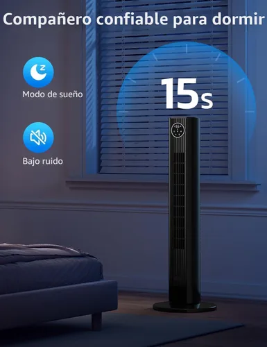Vista 4 de ZAFRO Ventilador de torre para dormitorio, ventilador oscilante de 90° con 4 modos, 3 velocidades, velocidad de 25 pies/s, temporizador de 12 horas