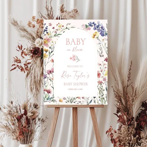 Vista 2 de Baby in Bloom Baby Shower Welcome Sign, Personalized Floral Baby Shower Sign, Custom Girl Babies Shower Entrance Sign Board, Baby Shower Party