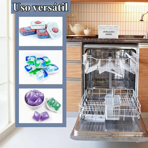 Vista 7 de AuldHome - Soporte para cápsulas de lavavajillas, contenedor para tabletas; esmalte blanco rústico para almacenamiento de cocina con tapa