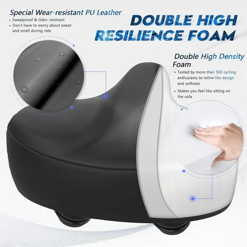 Vista 2 de Asiento de bicicleta de gran tamaño, cómodo sillín de bicicleta, diseño de ranura media, espuma viscoelástica de 2.95 pulgadas de grosor, ajuste