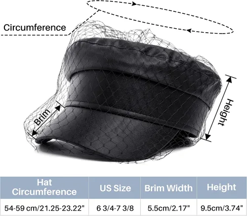 Vista 2 de Gorras de boina para mujer de piel sintética con velo casual para panadero capitán