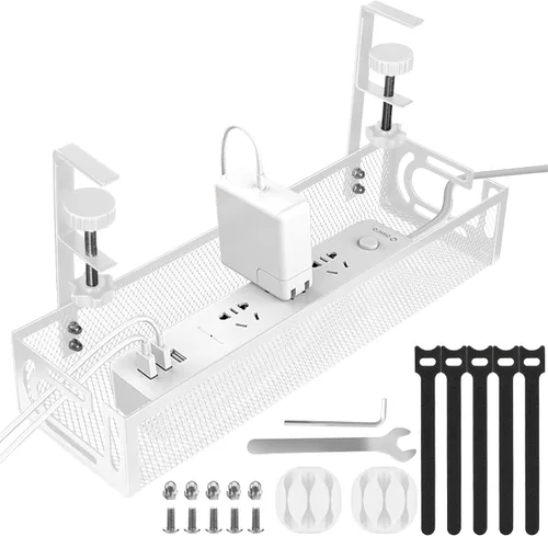 Vista 9 de Bandeja de gestión de cables para debajo del escritorio, gestión de cables debajo del escritorio sin taladro, bandeja de gestión de cables