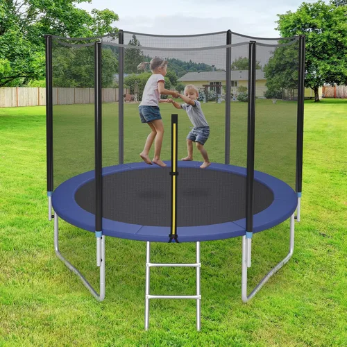 Vista 2 de GYMAX - Trampolín recreativo de 8, 10, 12, 14, 15 y 16 pies, con red de seguridad y escalera, certificado por ASTM, trampolín para exteriores