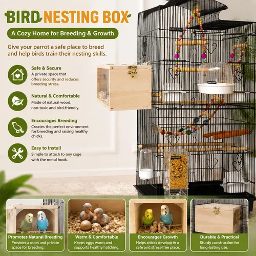 Vista 7 de Caja nido de periquitos, caja nido de aves de cacatúa con percha (S)