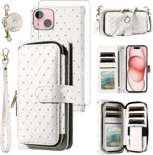 Vista 28 de Funda para teléfono iPhone 6 6S con cremallera y protector de pantalla con protector de pantalla, correa de cordón cruzado, ranura para iPhone 6 Six