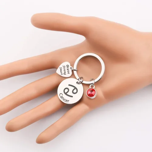 Vista 4 de bobauna Llavero de disco de constelación del zodiaco con 12 piedras natales, horóscopo, joyería de astrología, regalo para familiares y amigos