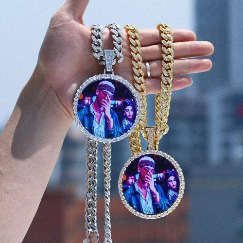 Vista 8 de YIMERAIRE Collar grande de gran tamaño con foto con colgante personalizado para hombre