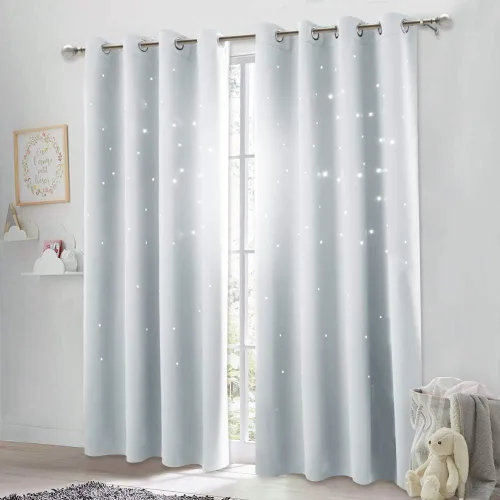 Vista 22 de NICETOWN - Cortinas de oscurecimiento de habitación con estrellas en rosa bebé, de 45 pulgadas de largo para dormitorio de niñas, cortinas