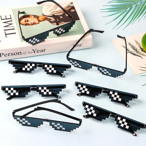 Vista 2 de KIMOBER Paquete de 10 lentes de sol Thug Life, 8 bits de mosaico pixelado, lentes Thuglife para hombres, mujeres, niños, accesorios de fotos
