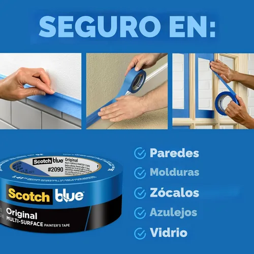 Vista 2 de ScotchBlue Cinta de pintor original para múltiples superficies, 0.94 pulgadas x 60 yardas, 4 rollos, azul, cinta de pintor que protege superficies