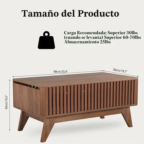 Vista 2 de Mesa de centro elevable con compartimento oculto, mesa de centro moderna de mediados de siglo para sala de estar, mesa central de granja de diseño
