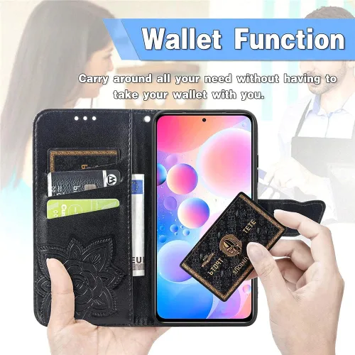 Vista 5 de Compatible con Xiaomi Redmi Note 10 Pro Funda con purpurina con tarjetero y soporte de cuero Flip Wallet Diamond Butterfly Funda protectora a prueba