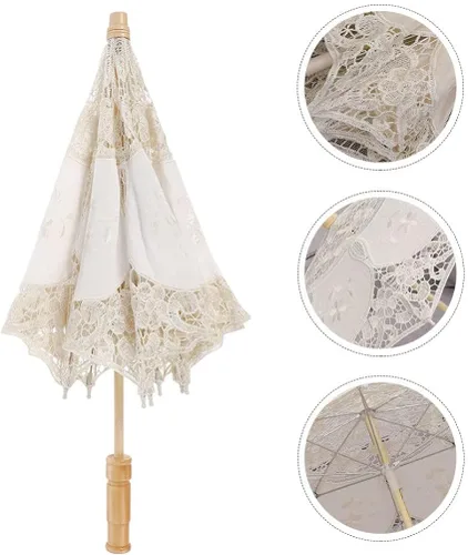 Vista 3 de Toddmomy Sombrilla de encaje, paraguas decorativo de boda, sombrilla de encaje para novia, adorno para decoración de fotos, disfraz de dama (blanco)