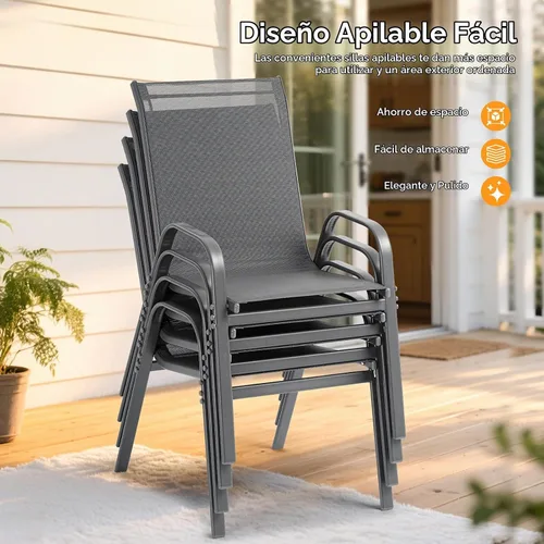 Vista 4 de ONBRILL Juego de 4 sillas de patio, sillas de comedor apilables para Gris