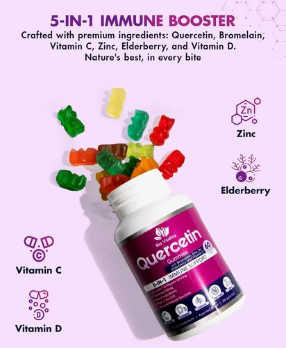 Vista 3 de BioVitalica - Gomitas de quercetina con bromelina, vitamina C y zinc y saúco + vitamina D3-5 en 1 apoyo inmunológico - Quercetina de zinc 750 mg