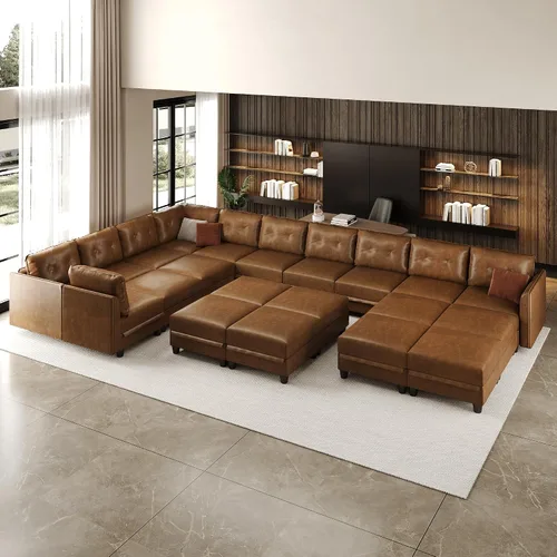 Vista 15 de LLappuil Sofá modular de piel sintética de 9 plazas con almacenamiento, sofá cama convertible en forma de U con diván, impermeable y agradable al
