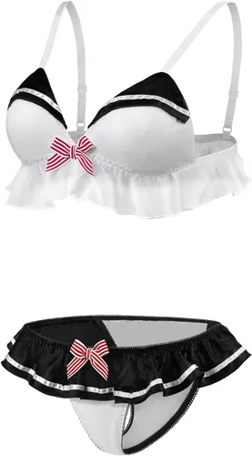Vista 6 de Littleforbig Women Nightwear Sexy Contrast Collar Sleeveless Backless Bikini Bra Panties Bikini Set Negro