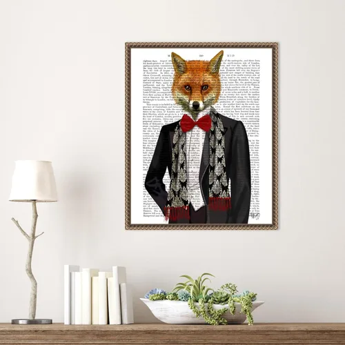 Vista 6 de Amanti Art Fab Funky - Lienzo enmarcado para pared, 20 x 16 pulgadas, zorro con pajarita roja, lienzo enmarcado para pared, obras de arte