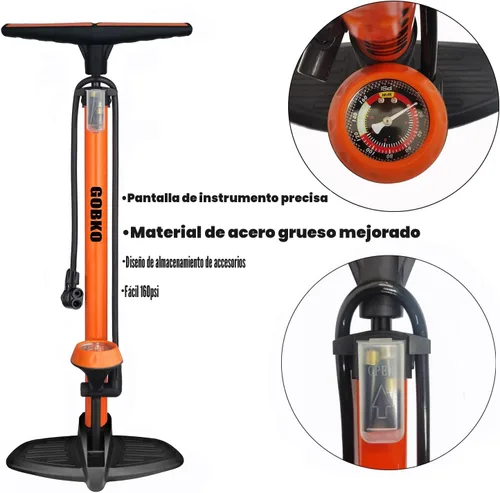 Vista 3 de GOBKO Bomba de bicicleta con manómetro, bomba de piso de bicicleta para válvulas Presta y Schrader, inflador de neumáticos de bicicleta, inflador