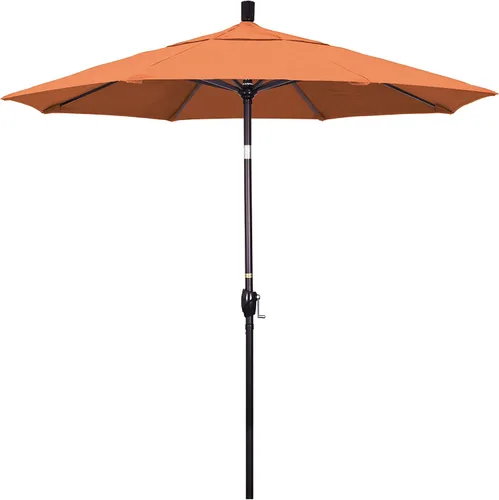 Vista 22 de California Umbrella Sombrilla redonda de aluminio de 7.5 pies, manivela elevadora, botón de inclinación, poste de bronce, Sunbrella Air Blue