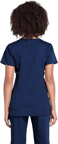Vista 2 de Cherokee Women's Maternity Scrub Top with 3 Pockets Mock Wrap WW685