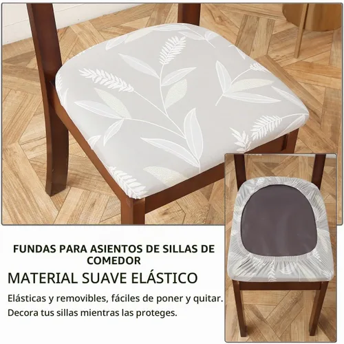 Vista 7 de Juego de 4 fundas de asiento para silla, elásticas, estampadas, para comedor, cuadradas, extraíbles y lavables, fundas de cojín para cocina, oficina